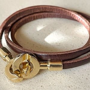 Interlock Closure Detail Genuine Leather Wrap Bracelet.
